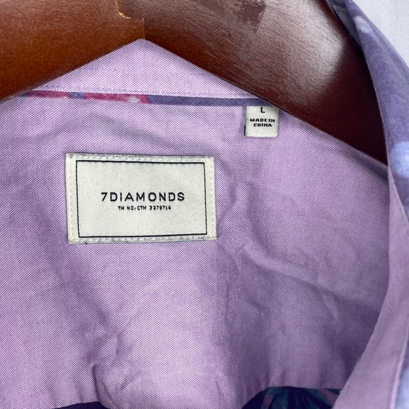 Seven Diamonds Floral Reversed Print Men's Short Sleeve Button Down Size L - Picture 2 of 8